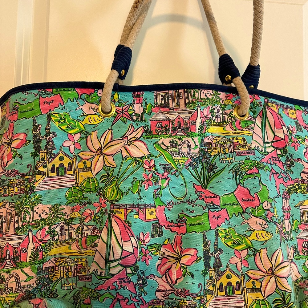 EUC HTF Lilly Pulitzer Shoreline Tote collab with Cecile in Bermuda 2012 Unicorn
